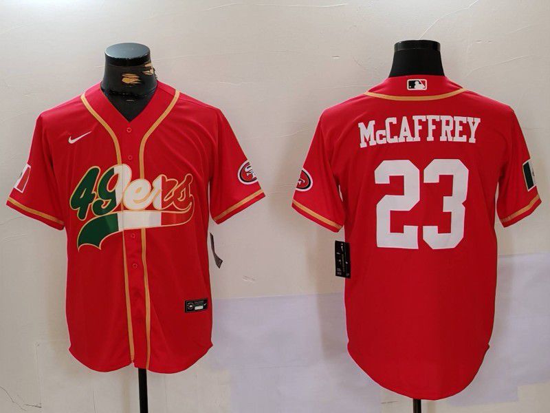 Men San Francisco 49ers 23 Mccaffrey Red Second generation Mexican Joint Name 2024 Nike Limited NFL Jersey style 1